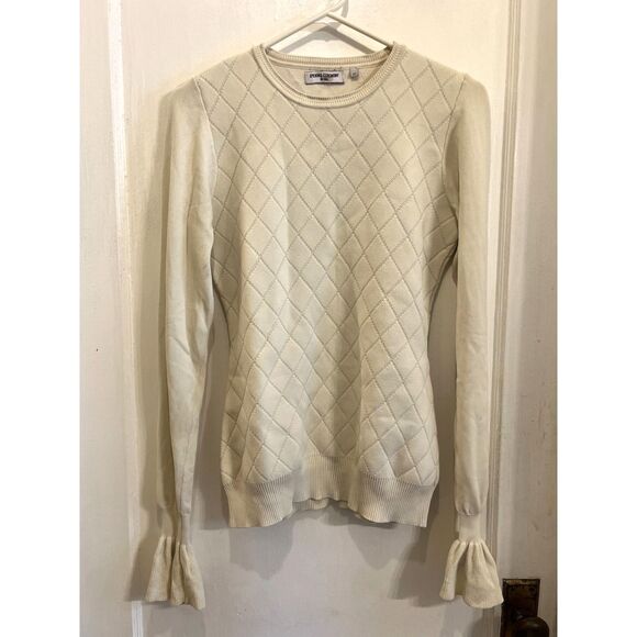 OPENING CEREMONY Cream Diamond Pattern Flare Sleeve Sweater   Women's Size Small - Picture 2 of 11